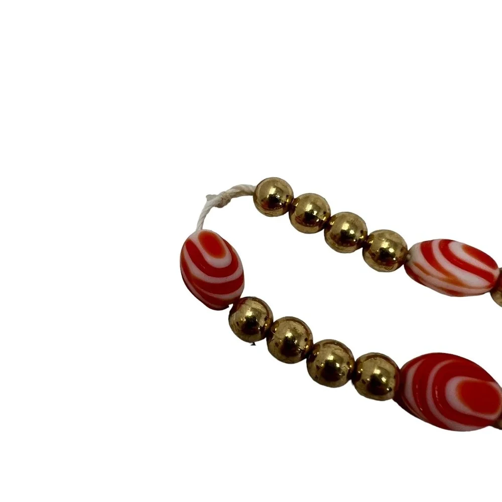 Vintage Handmade Necklace Orange‎ Swirl and Gold Tone Beads